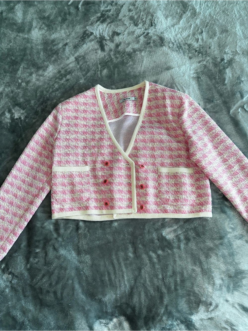 Cropped Pink & White Tweed Jacket